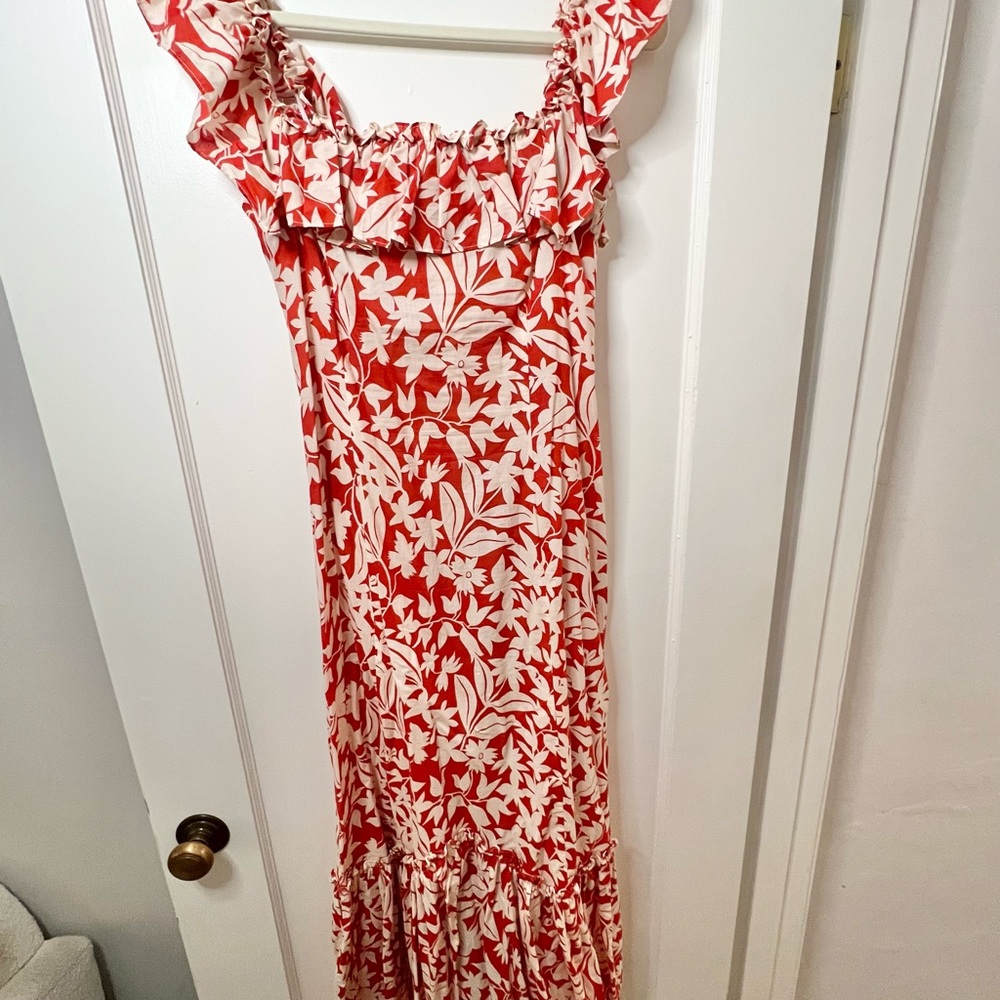 Floral Red and White Maxi Dress